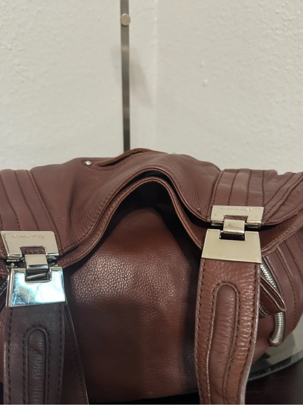 b. makowsky Chocolate Brown Pebbled Leather Hobo